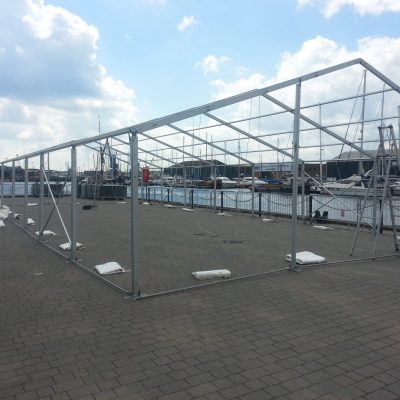 Marquee frame set up at Ipswich docks