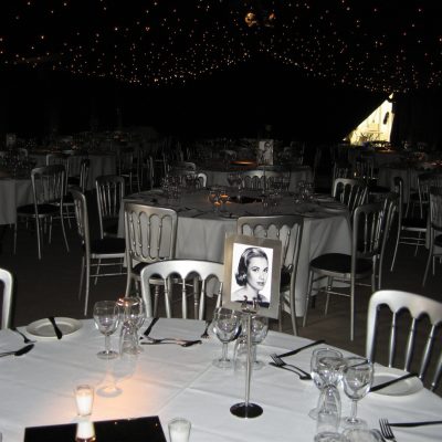 Inside dark marquee with star effect roof