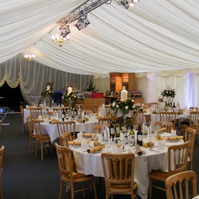 Festive marquee with Christmas crackers